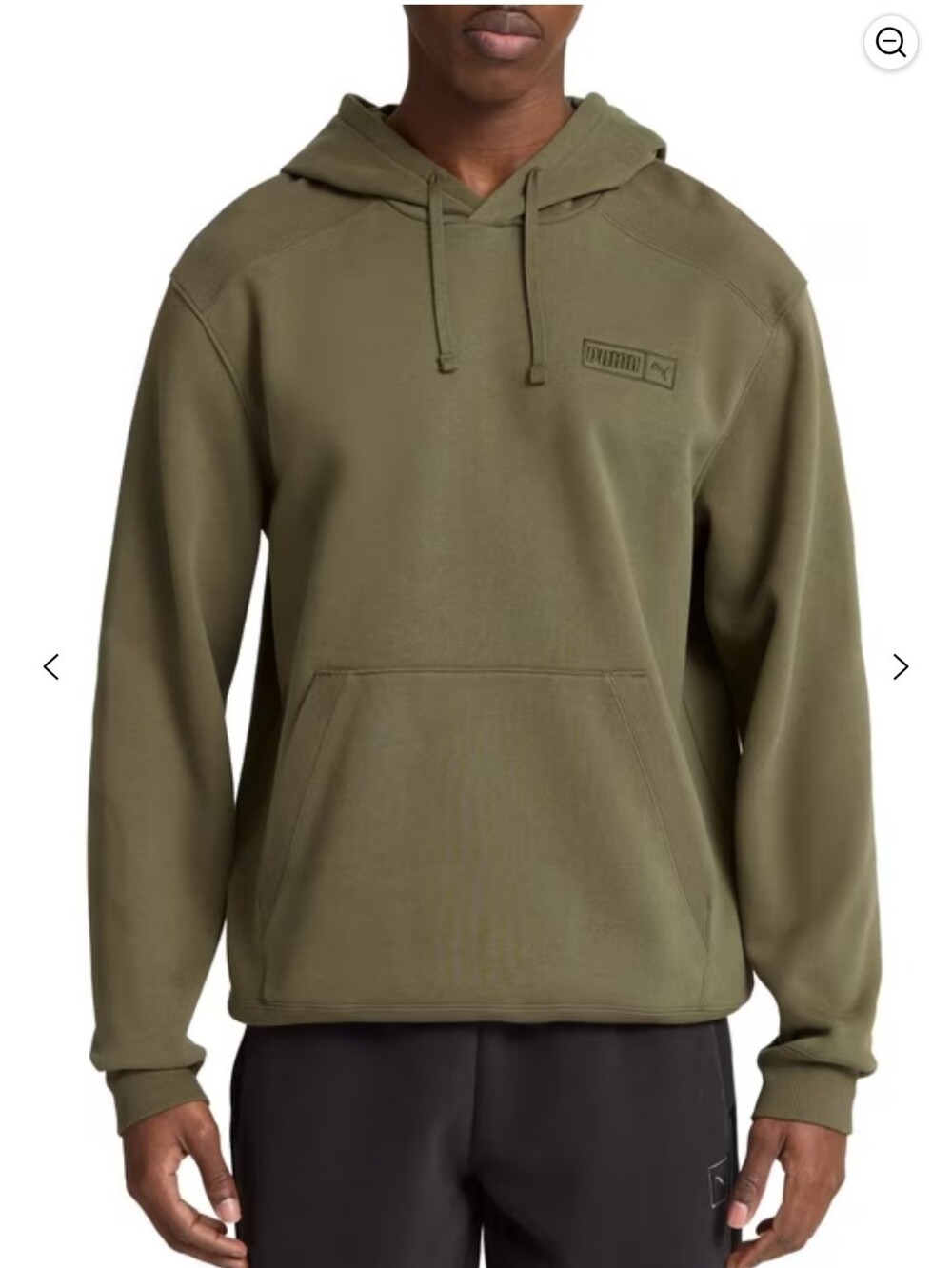 PUMA Olive Green Fleece Hoodie Pullover with Kangaroo Pocket Size M